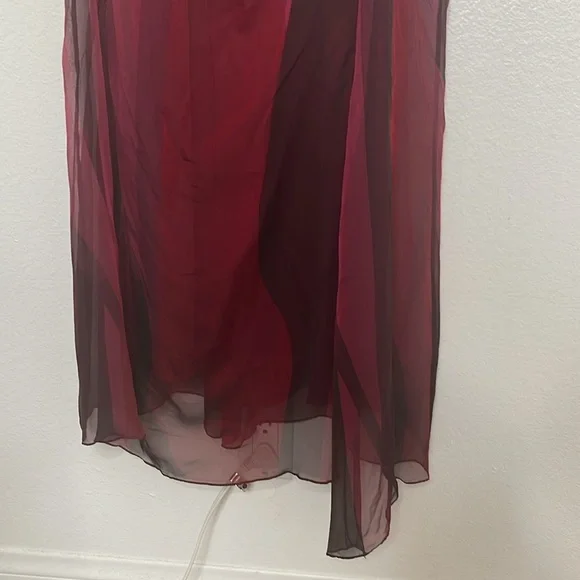 Elie Tahari 100% Silk Chiffon Red Black Spaghetti Strap Slit Front Maxi Dress 8 - Picture 7 of 10